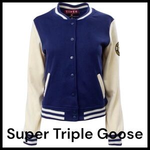 NWT Super Triple Goose Blue Cream Lightweight Varsity Jacket (L)